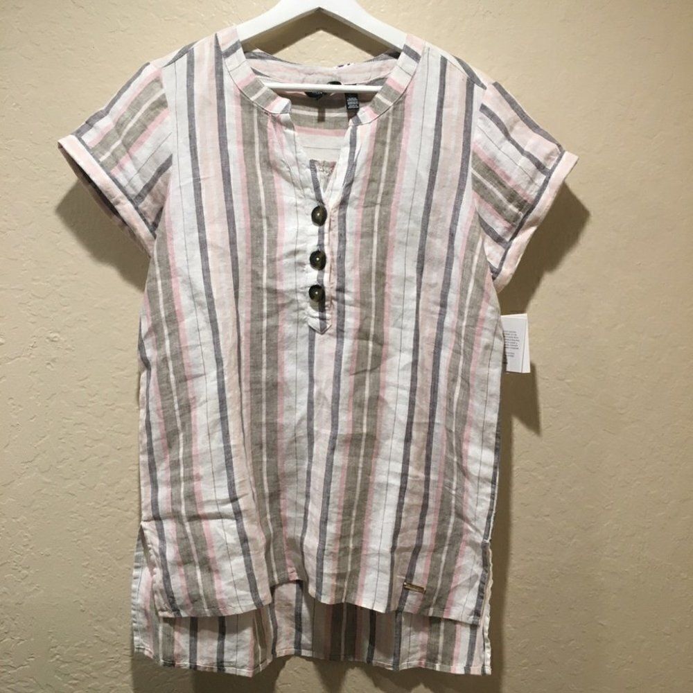 Ellen Tracy 100% Linen Striped Tunic Sm